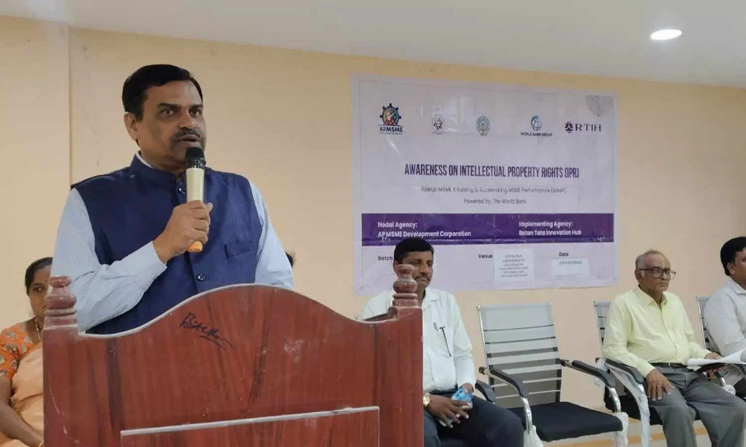 Krishna University Vice-Chancellor Prof K Ramjee addressing the seminar at the university on Friday Krishna University Vice-Chancellor Prof K Ramjee addressing the seminar at the university on Friday