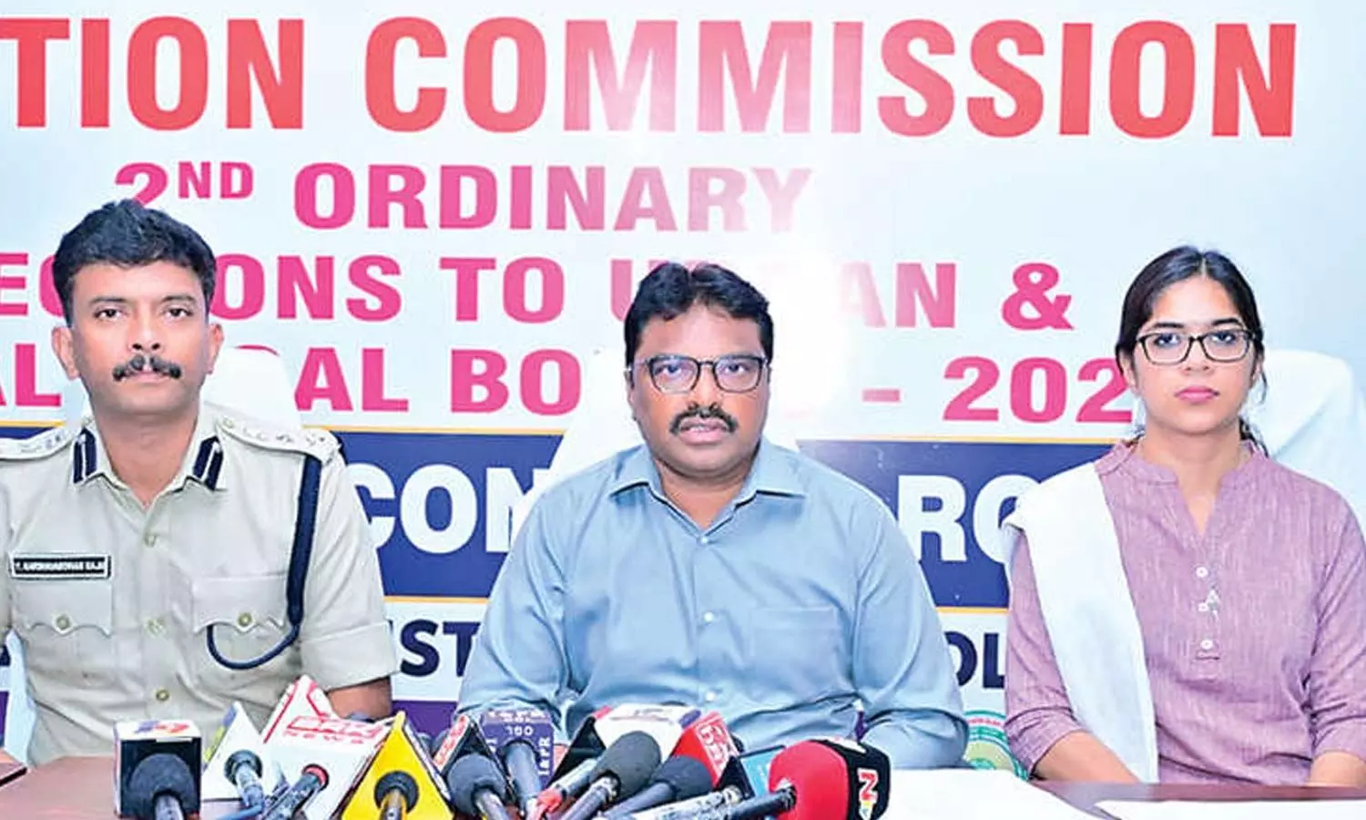 Prakasam collector P Raja Babu, SP V Harshavardhan Raju and joint collector Kalpana Kumari at a press meet in Ongole on Friday Prakasam collector P Raja Babu, SP V Harshavardhan Raju and joint collector Kalpana Kumari at a press meet in Ongole on Friday