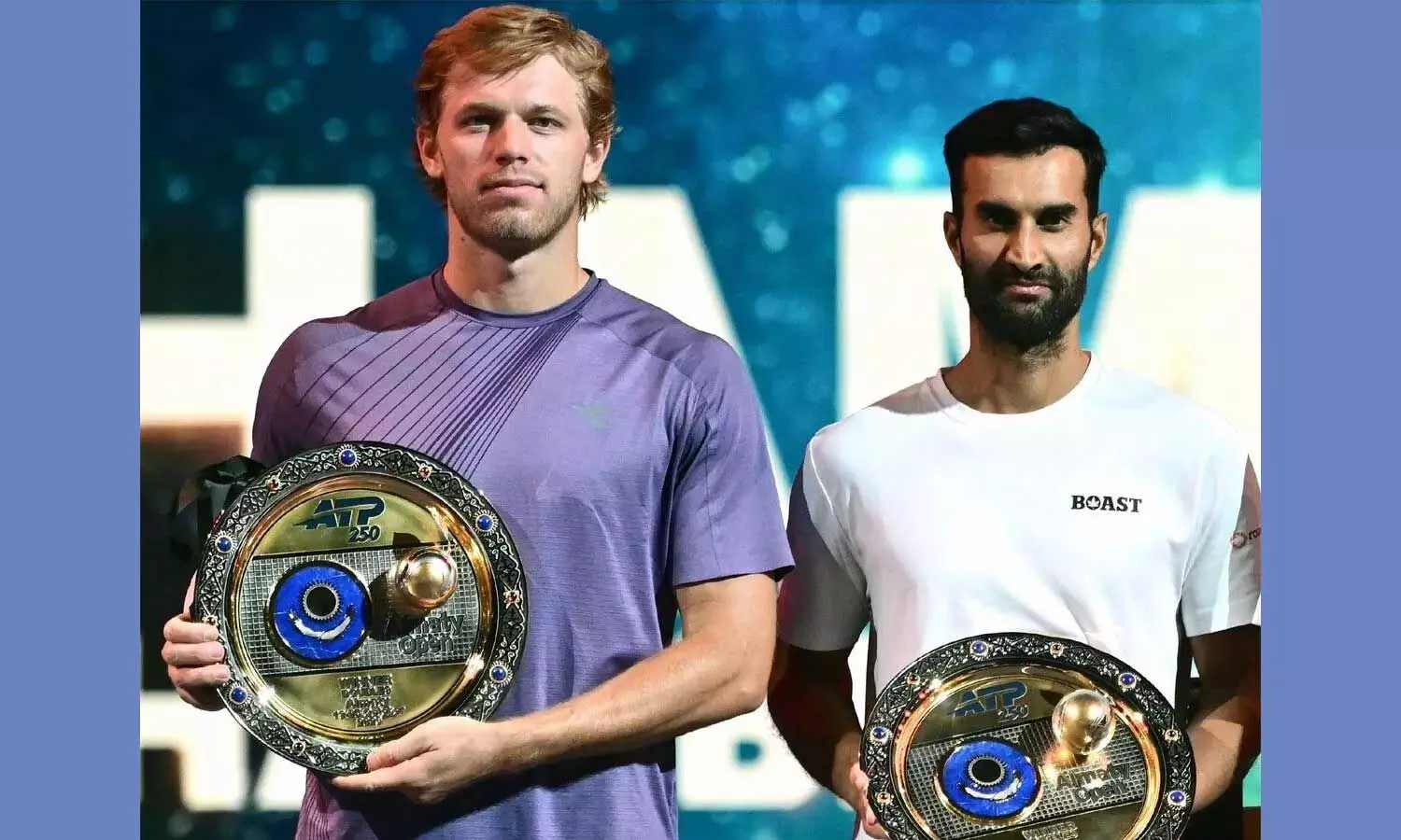 Bhambri-Ryan lift Almaty Open doubles trophy Bhambri-Ryan lift Almaty Open doubles trophy