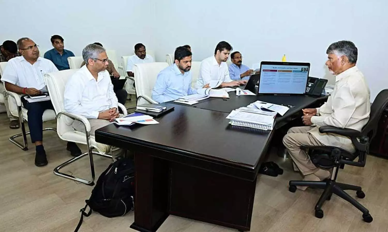 Chief Minister N Chandrababu Naidu reviews cyclone-preparedness of the state administration in Amaravati on Monday Chief Minister N Chandrababu Naidu reviews cyclone-preparedness of the state administration in Amaravati on Monday