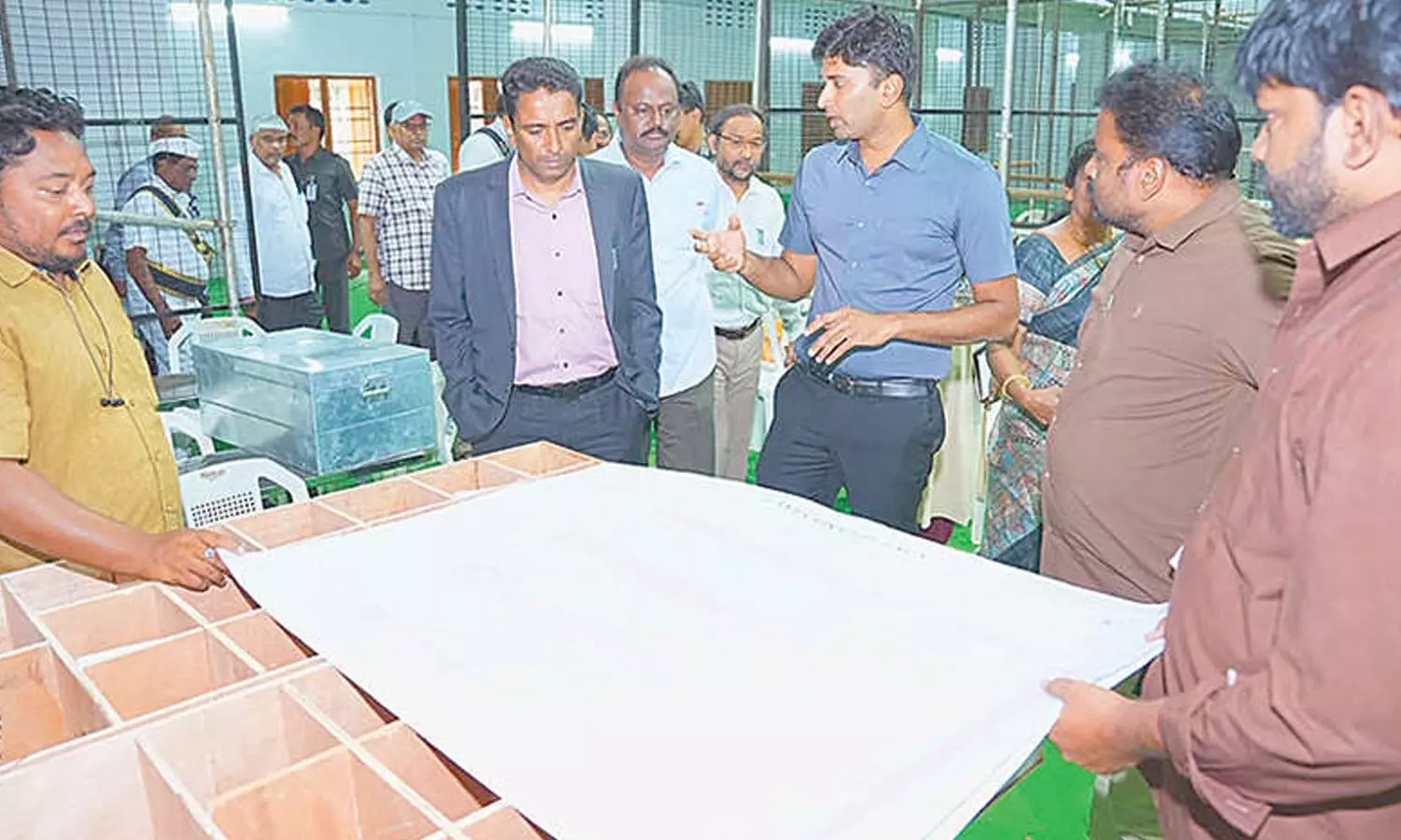 Collector Dr G Lakshmisha, along with Municipal Commissioner HM Dhyanachandra and other officials, inspecting the arrangements for strong rooms and counting centres at Andhra Loyola College on Tuesday Collector Dr G Lakshmisha, along with Municipal Commissioner HM Dhyanachandra and other officials, inspecting the arrangements for strong rooms and counting centres at Andhra Loyola College on Tuesday
