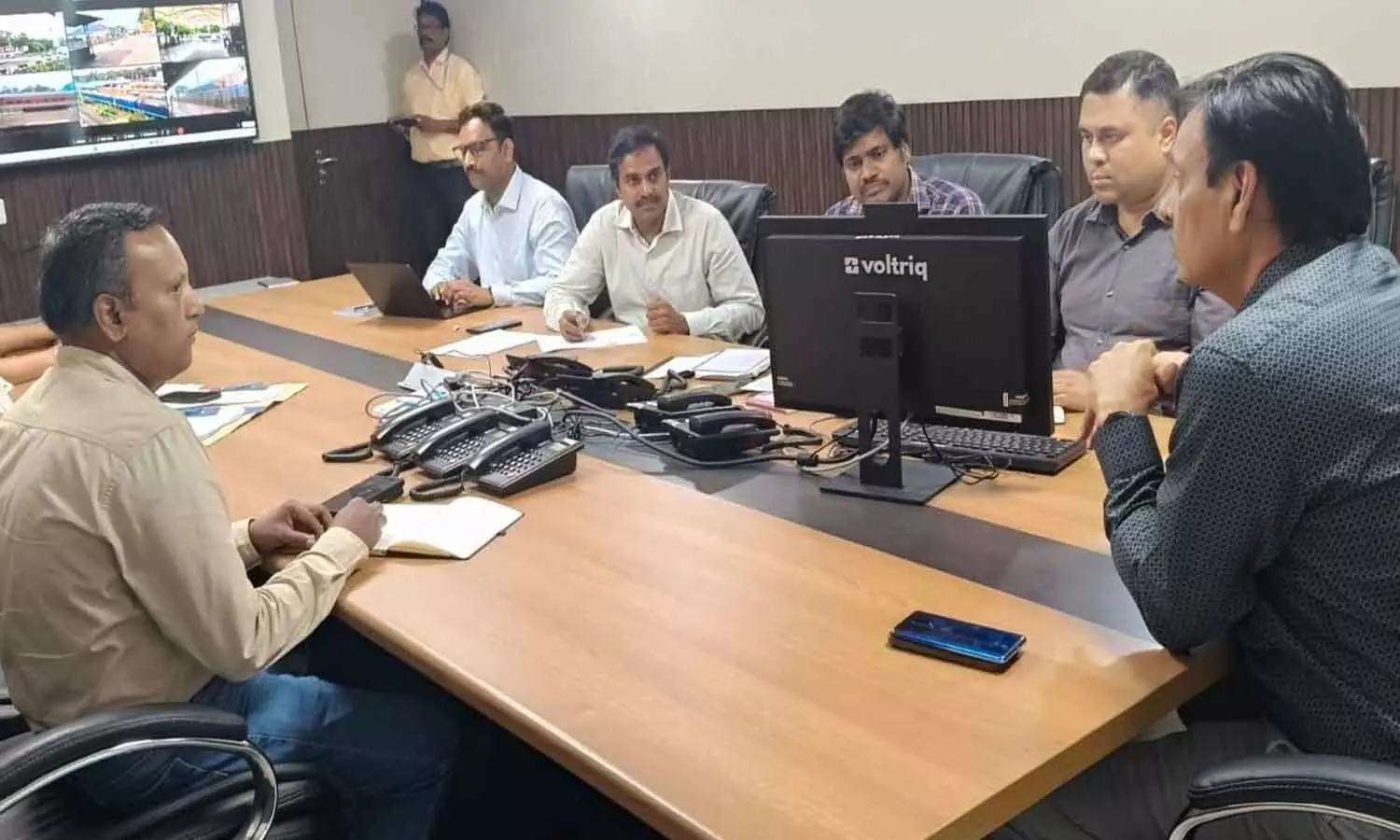 South Coast Railway General Manager Sandeep Mathur monitoring the cyclone situation from the headquarters’ war room in Visakhapatnam South Coast Railway General Manager Sandeep Mathur monitoring the cyclone situation from the headquarters’ war room in Visakhapatnam