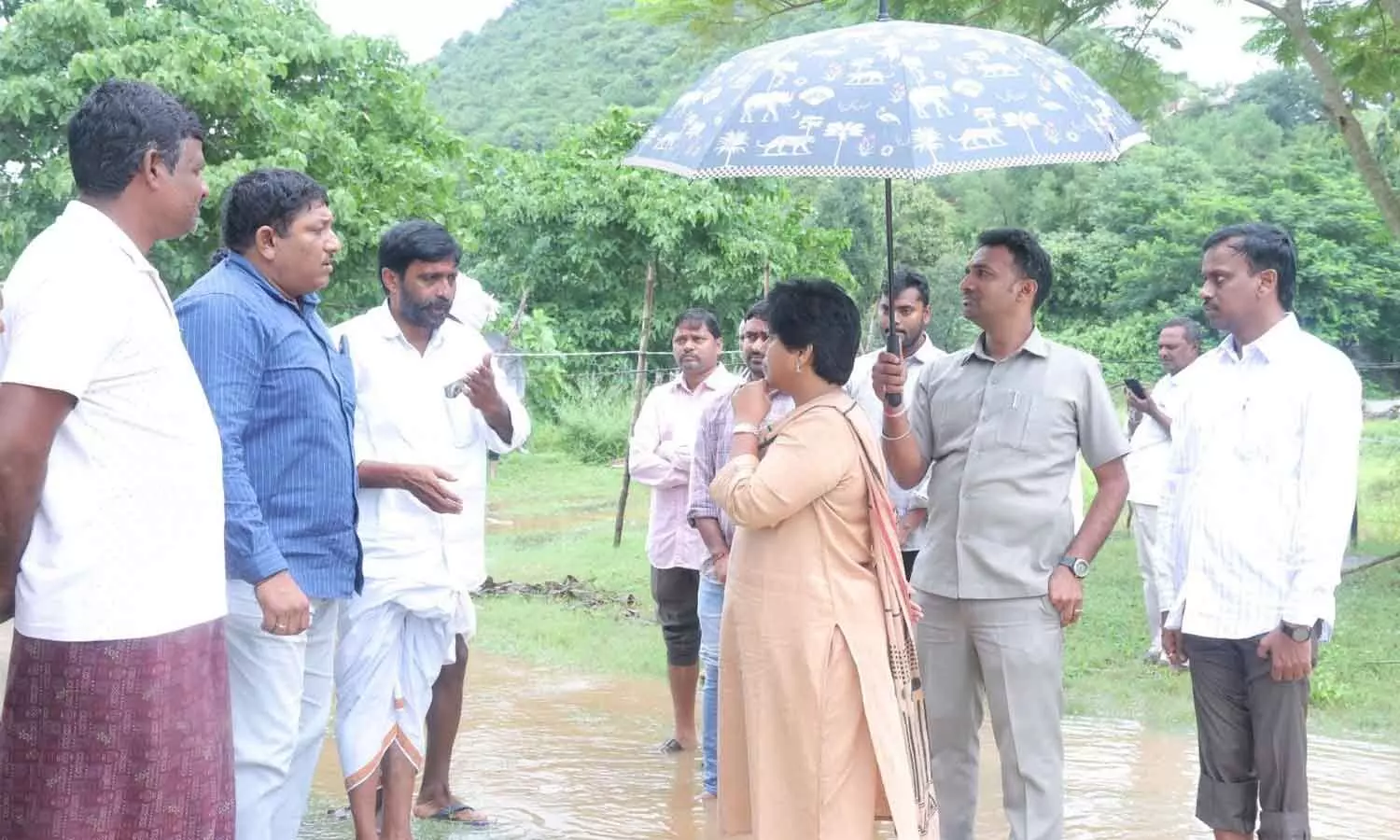 District Collector Vijaya Krishnan along with others inspecting vulnerable areas in Anakapalli on Wednesday District Collector Vijaya Krishnan along with others inspecting vulnerable areas in Anakapalli on Wednesday