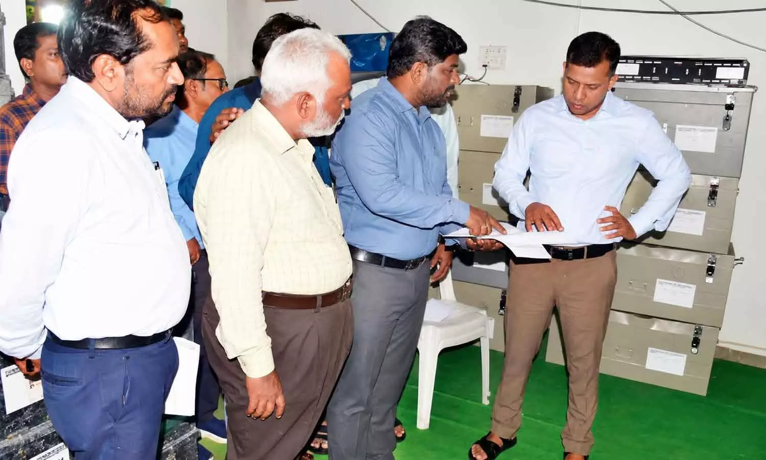 District Collector Himanshu Shukla inspecting strong rooms and counting centres at DKW College in Nellore city on Thursday District Collector Himanshu Shukla inspecting strong rooms and counting centres at DKW College in Nellore city on Thursday