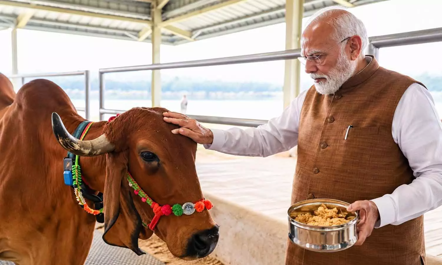 Prime Minister Narendra Modi at the inaguration of Bharat Bovine Breeding Centre in Gujarat in Friday Prime Minister Narendra Modi at the inaguration of Bharat Bovine Breeding Centre in Gujarat in Friday