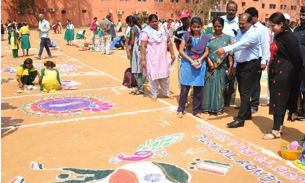 Rangoli competition helps educate voters in Vijayawada