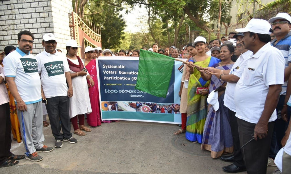 Voter awareness rally taken out in Guntur