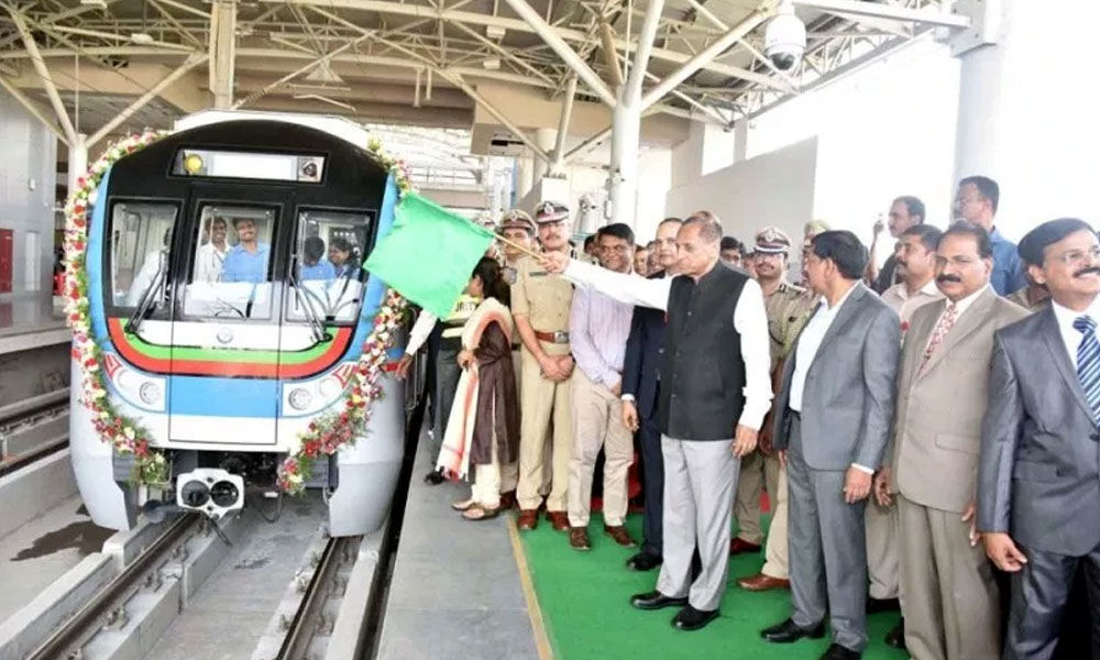 Governor flags off Metro train services on Ameerpet-Hitech City stretch