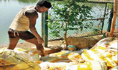 Food firm dumps food batter on the banks of Sheelavantha Lake