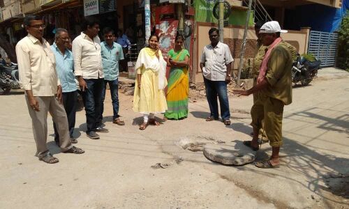 Corporator Pannala Kavya Reddy inspects damaged drainage