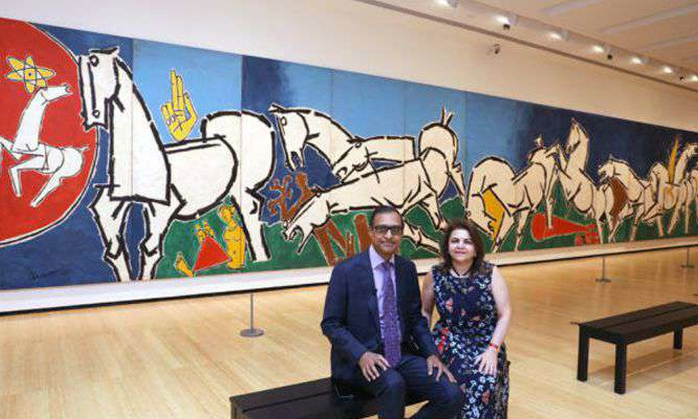 M F Husains mural-sized painting Lightning exhibits at Asia Society Museum