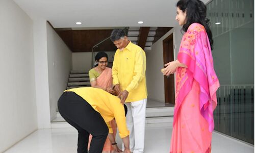 Nara Lokesh takes parents blessings before filing nominations