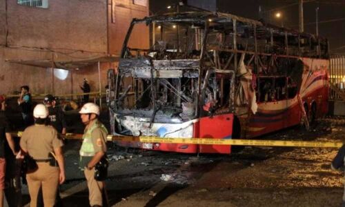 20 killed, 10 injured in bus fire in Peru