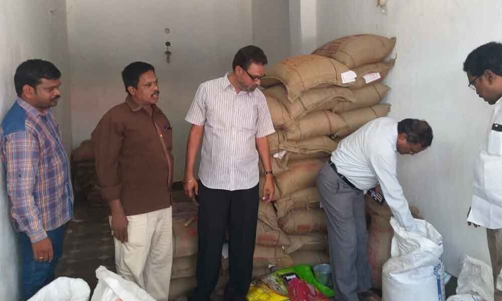 Excess rice stock seized in ration shop in Kakinada