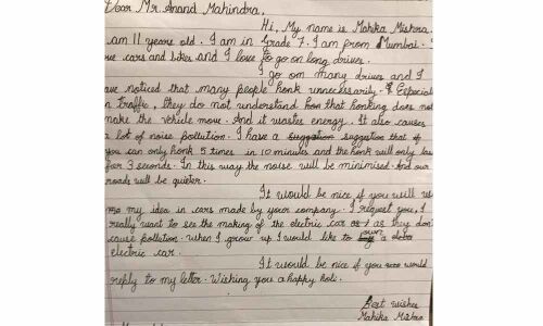 11-year-old suggests Mahindra to cut noise pollution