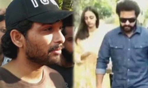 NTR, Allu Arjun exercise their voting right in Hyderabad NTR, Allu Arjun exercise their voting right in Hyderabad