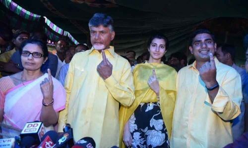 CM Chandrababu Naidu, Nara Lokesh cast their votes at Undavalli
