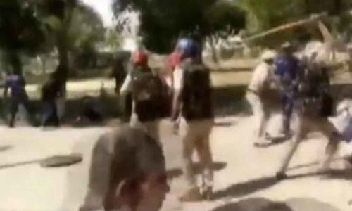 Police baton charge on protesting students over the death of a classmate in road mishap