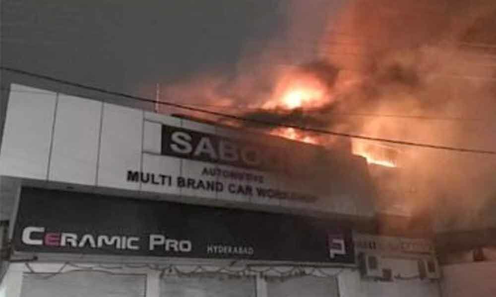 Fire breaks out at car showroom in Hyderabad