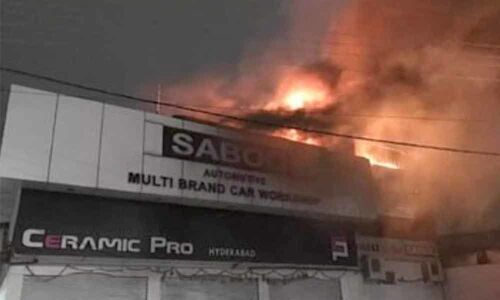 Fire breaks out at car showroom in Hyderabad