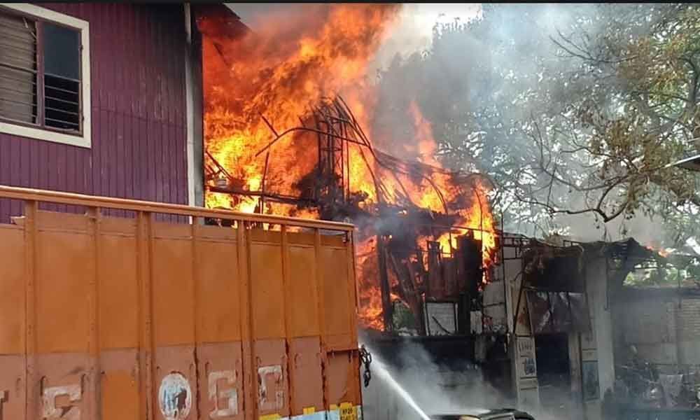 Fire accident at a furniture godown in MJ Market