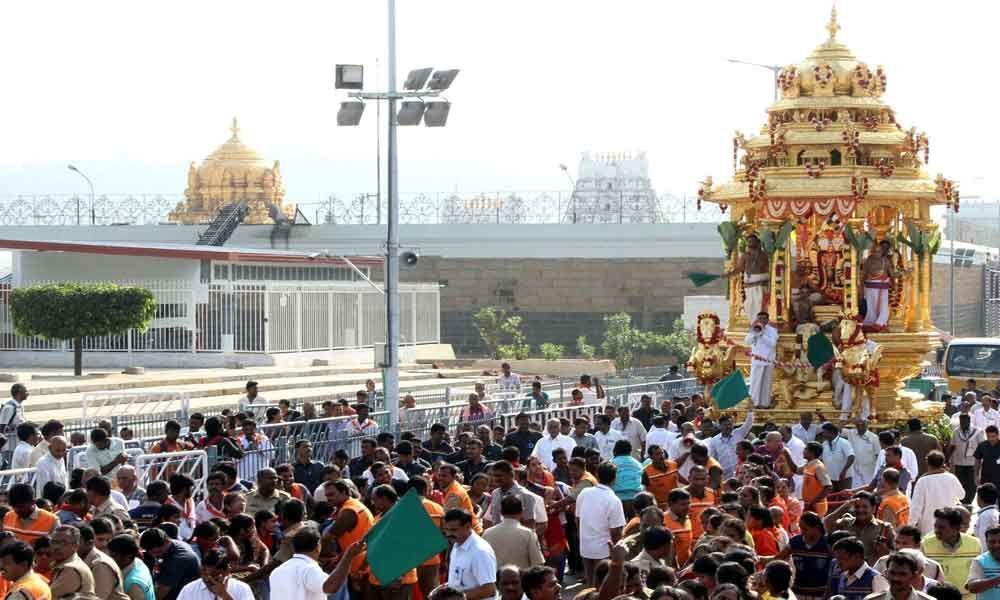 Lord rides on golden chariot marking Vasanthotsavam