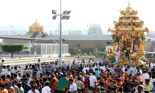 Lord rides on golden chariot marking Vasanthotsavam