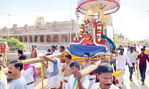 Lord gives  darshan in Kaliyamardana Alankaram