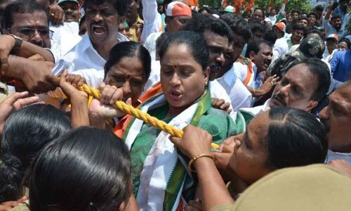 Congress leader Vijayashanti arrested during protest over inter results in Warangal