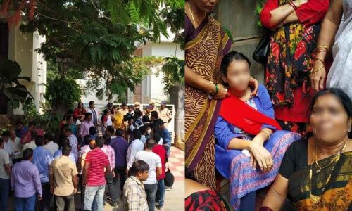 Sindhu Sharma staged protest in front of Noothi Ram Mohan Raos residence at Jubilee Hills