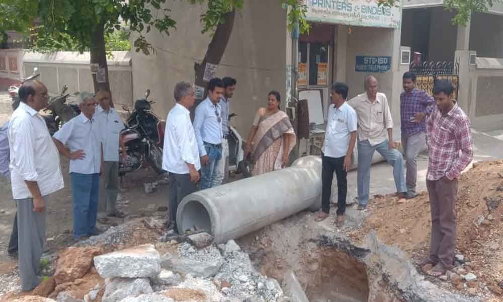 Corporator Pavani Reddy inspects drainage work