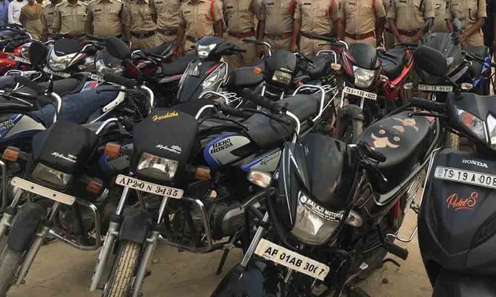 Cops seize 12 bikes,2 autos during cordon and search operation in Kodangal