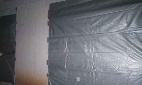 Strong rooms protected with tarpaulin