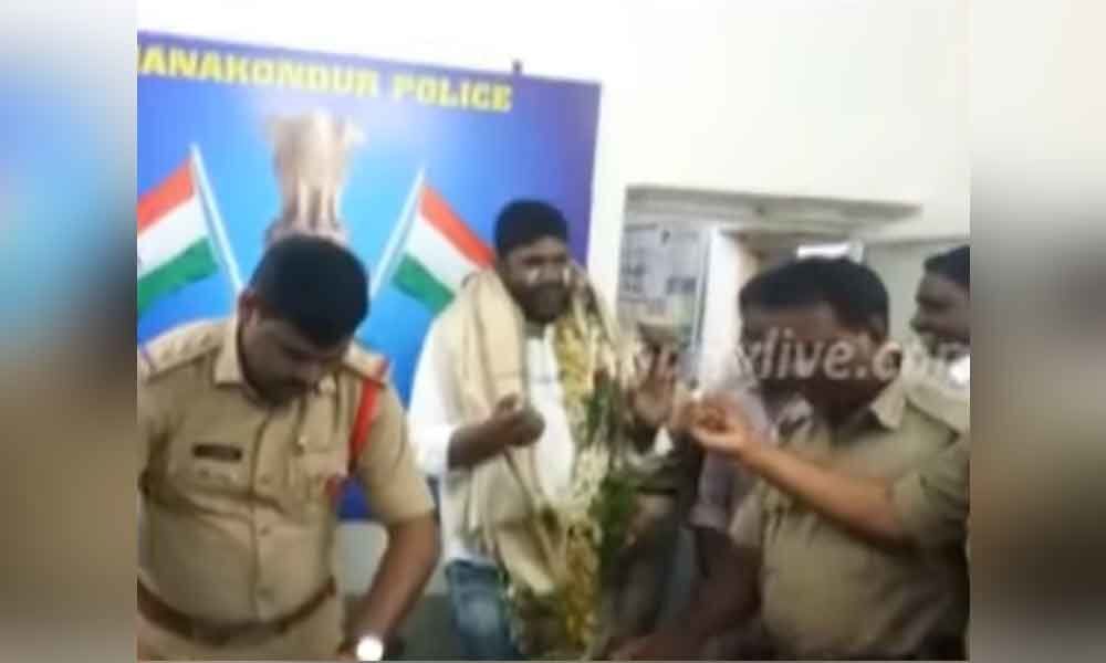 Contractor birthday celebrations inside police station in Karimnagar goes viral