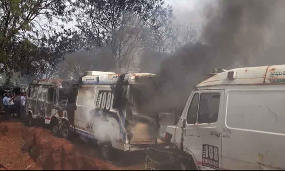 50 government ambulances gutted in fire in hyderabad