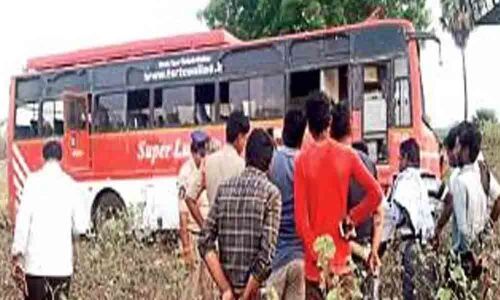 57 passengers escape unhurt after RTC bus falls into ditch in Wanaparthy