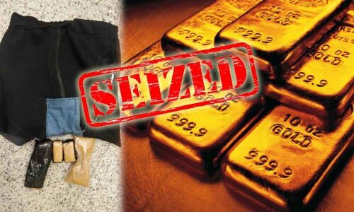 Customs officials seized Rs 1.09 crore worth gold at RGIA