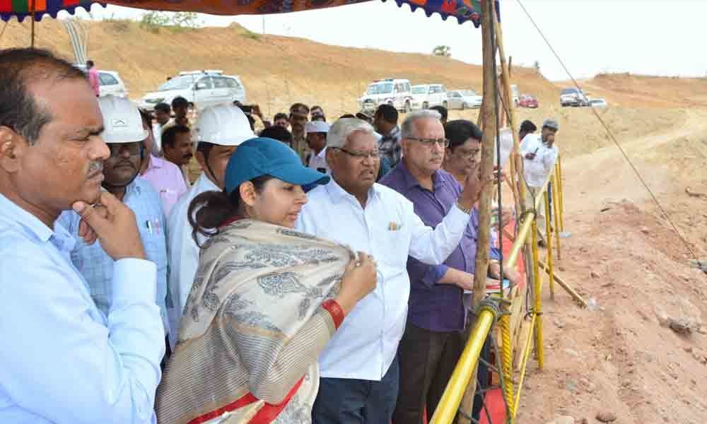 Smita Sabharwal inspects Sita Rama Lift Irrigation Project  works in Kothagudem