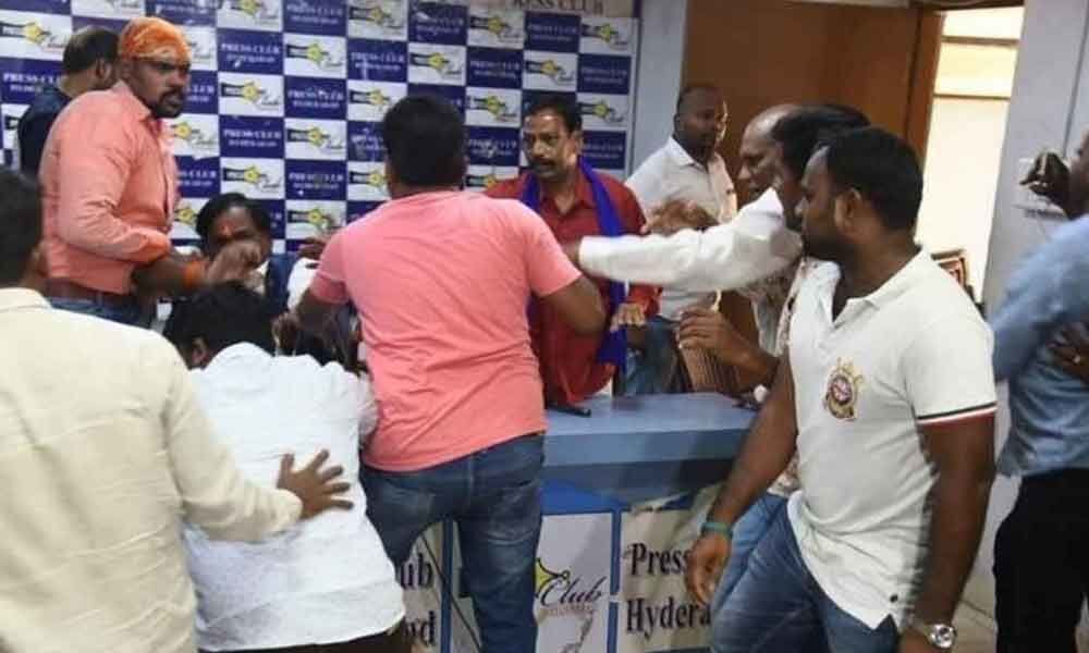 Watch: Dalit body president attacked during press conference in Hyderabad