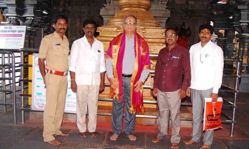 Poll Observer Amarendra Sahi prays at Bhadradri temple