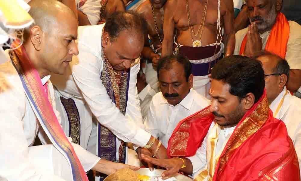 TTD officials interact with Jagan