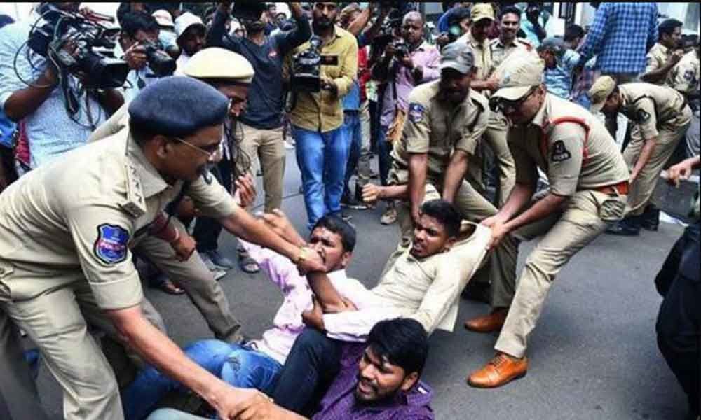 Tension mounts at Telangana Inter board as police arrest students