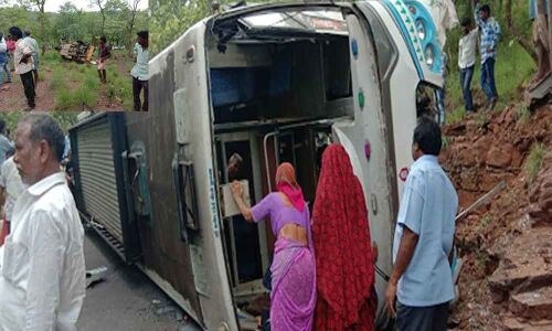 Eight injured as private bus flipped to one side on Srisailam ghat road