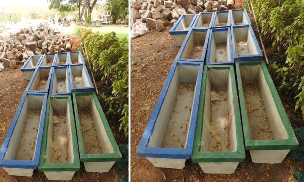 Water tubs put up for birds at University of Hyderabad