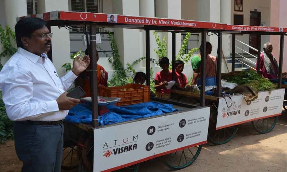 Visaka Industries donates 18 solar pushcarts