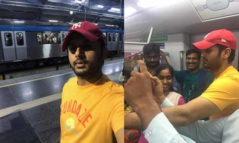 Actor Nithiin takes metro ride in Hyderabad to beat traffic