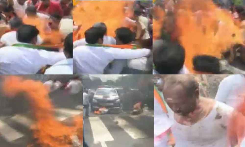BJP leaders injured while burning effigy in Warangal
