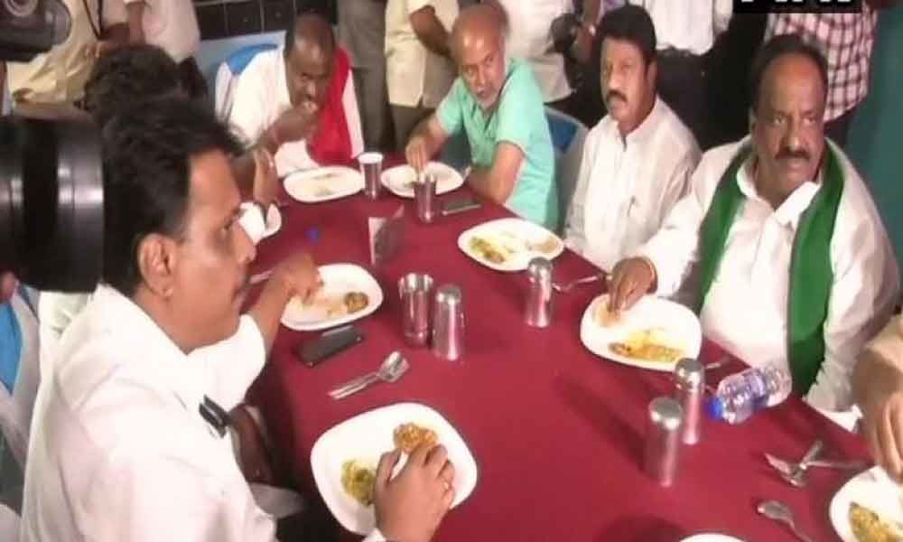 Kumaraswamy stays at a government school in Karegudda during his village visit programme
