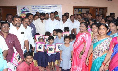 MLA Kaleru Venkatesh distributes notebooks
