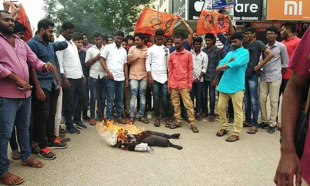 ABVP activists set fire to KCRs effigy